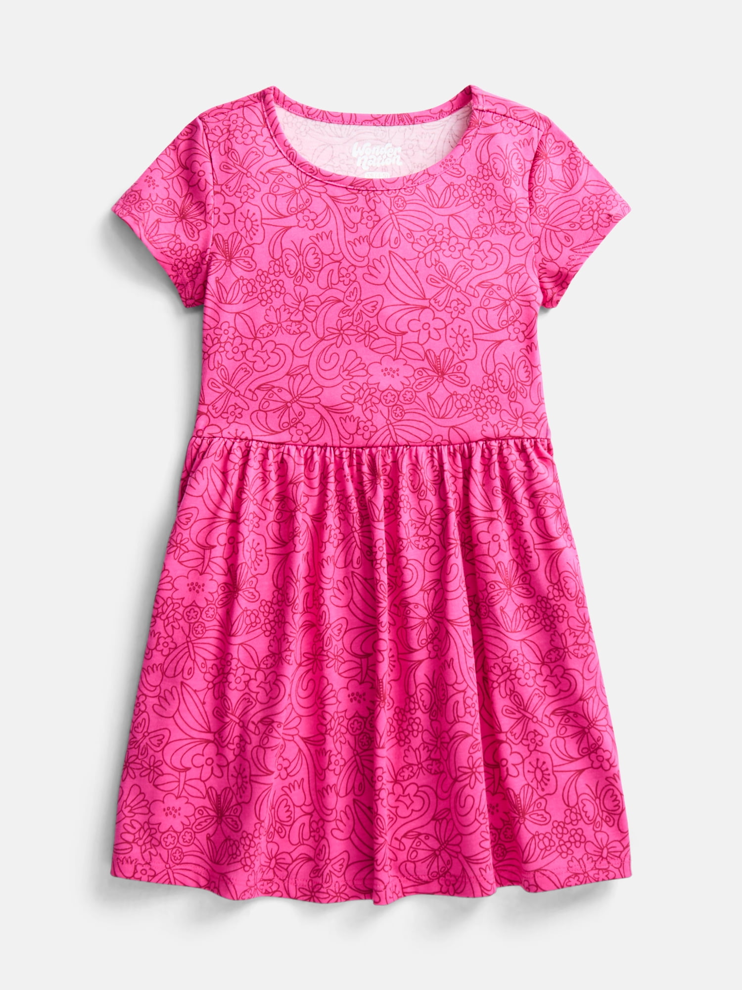 Wonder Nation Girl’s Play Dress with Short Sleeves, Sizes XS-XXL