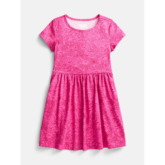 Wonder Nation Girl’s Play Dress with Short Sleeves, Sizes XS-XXL