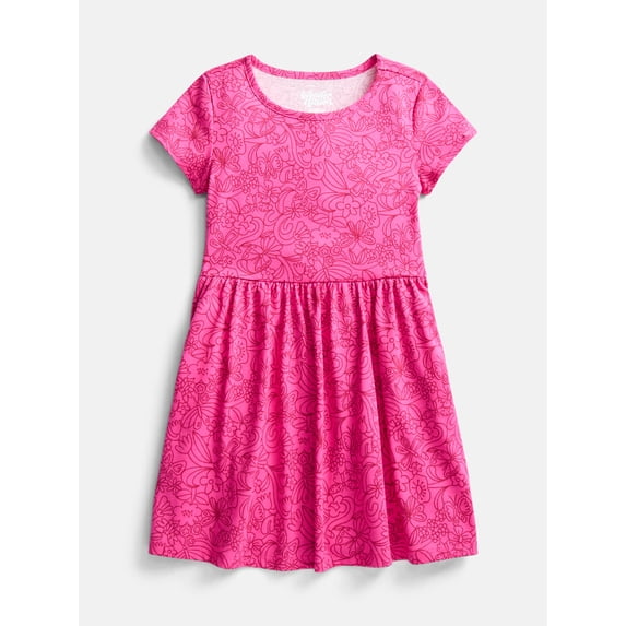 Wonder Nation Girl’s Play Dress with Short Sleeves, Sizes XS-XXL