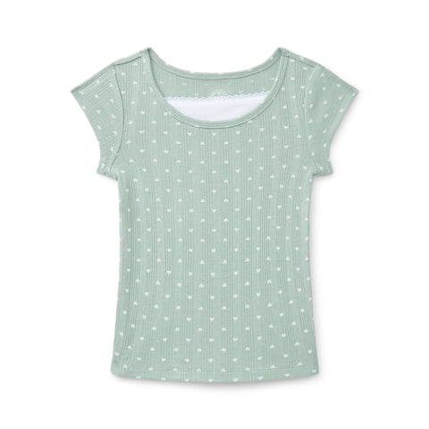 Girls Pointelle Lace Top with Short Sleeves, Sizes 4-18, Plus