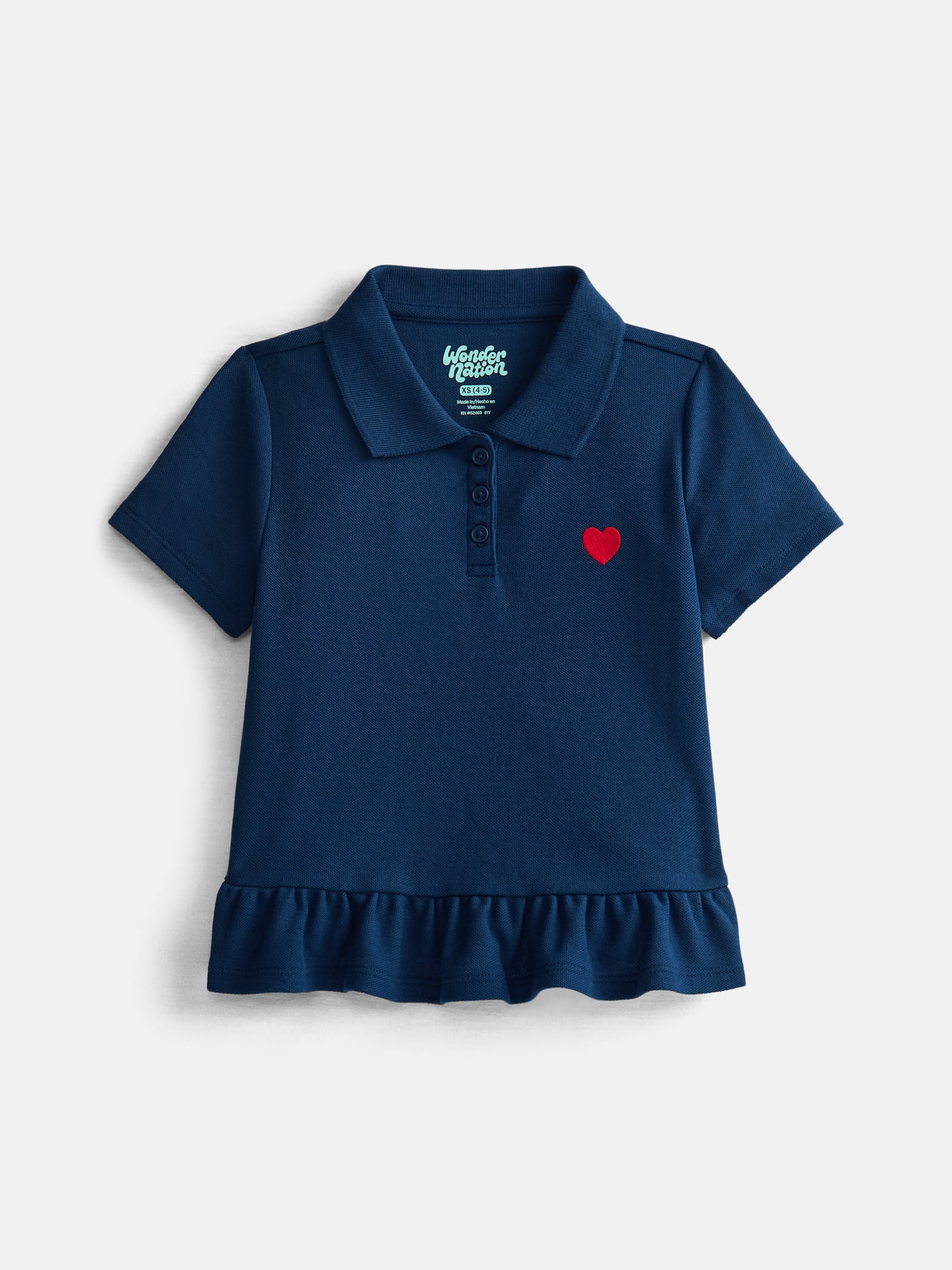 Wonder Nation Girls Peplum Polo Shirt with Short Sleeves, Sizes 4-18 & Plus