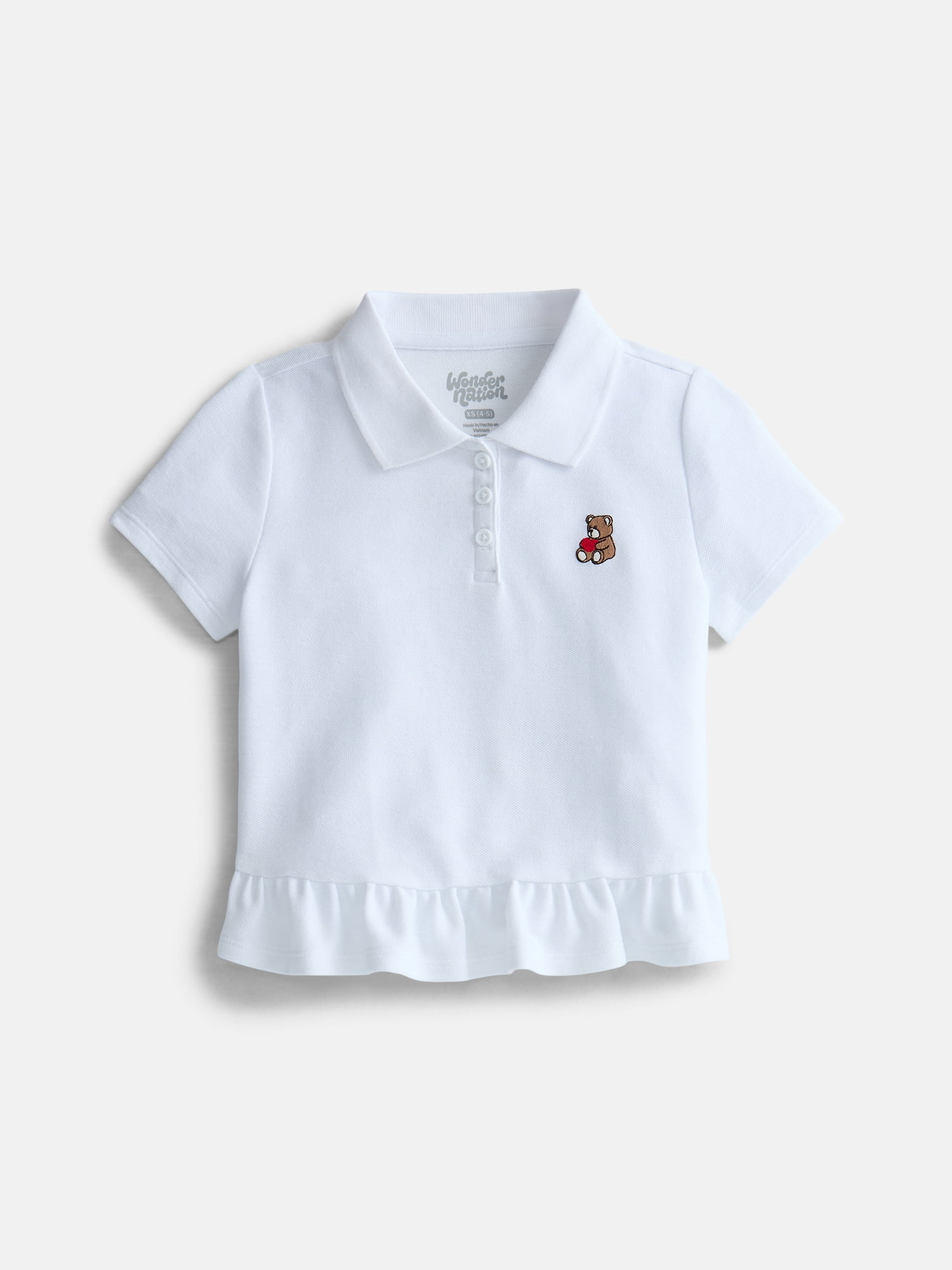Wonder Nation Girls Peplum Polo Shirt with Short Sleeves, Sizes 4-18 & Plus
