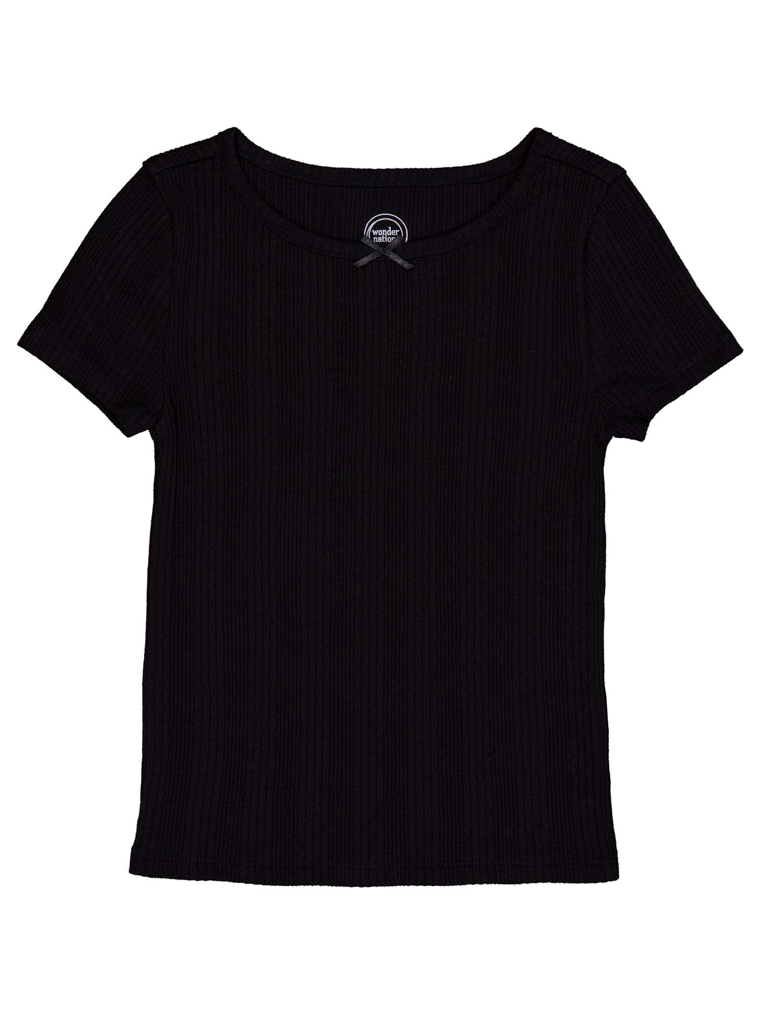 Wonder Nation Girls Short Sleeve Rib Tee, Sizes 4-18 & Plus