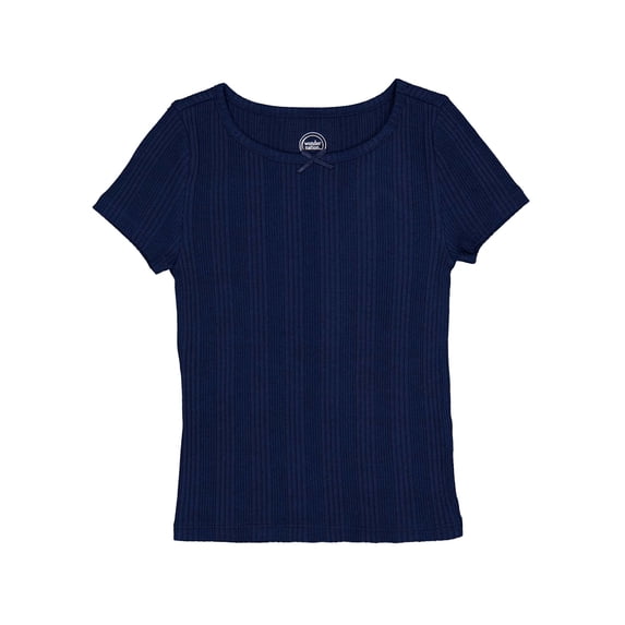 Wonder Nation Girls Short Sleeve Rib Tee, Sizes 4-18 & Plus