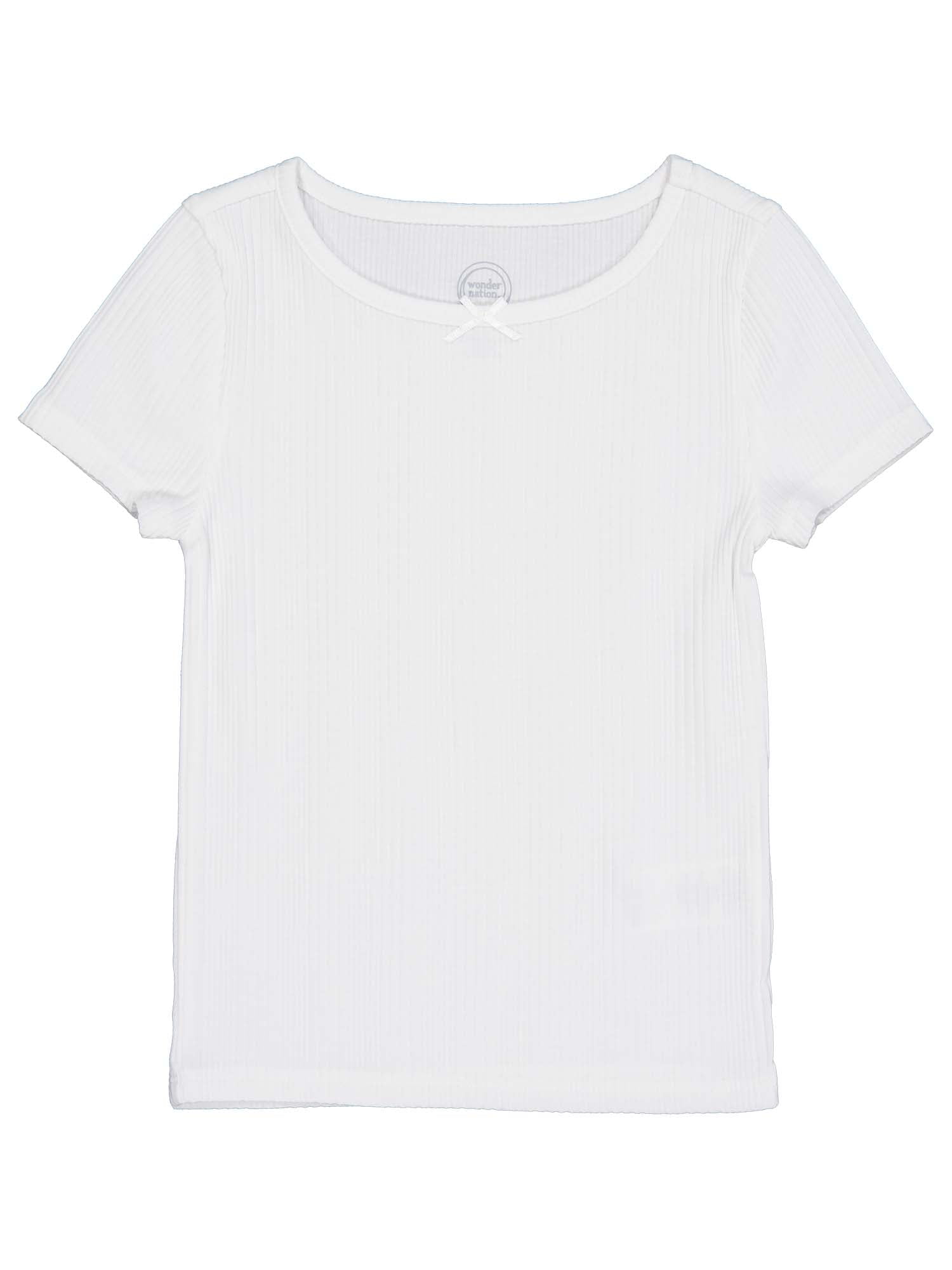 Wonder Nation Girls Short Sleeve Rib Tee, Sizes 4-18 & Plus