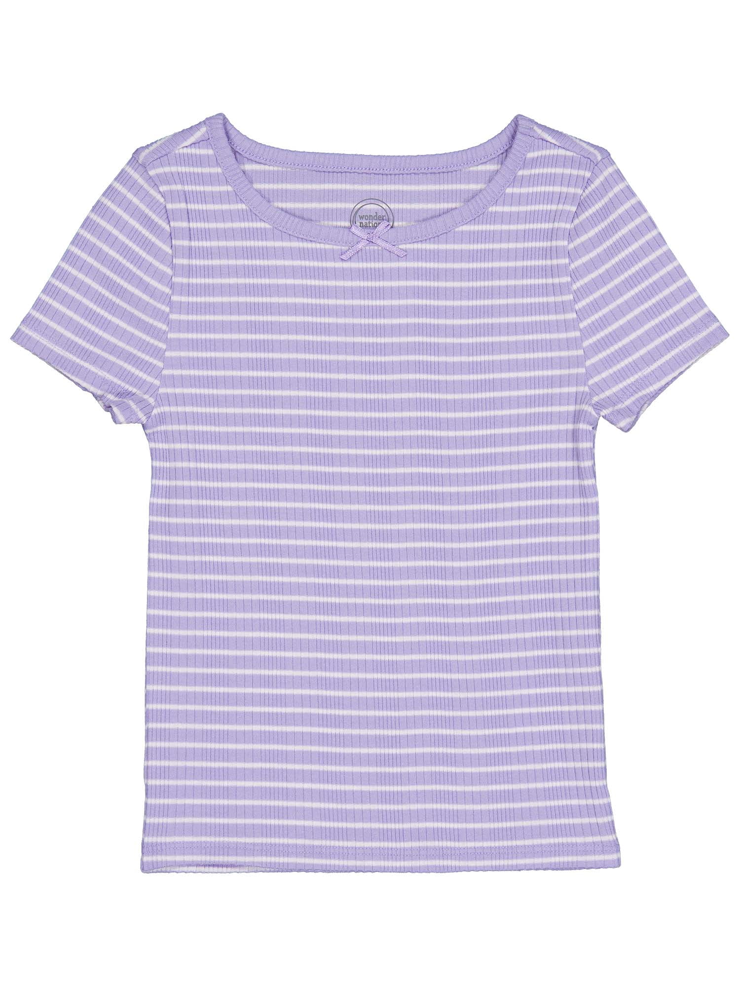 Wonder Nation Girls Short Sleeve Rib Tee, Sizes 4-18 & Plus