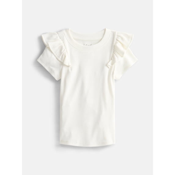 Wonder Nation Girls Rib Knit Top with Short Ruffle Sleeves, Sizes 4-18 & Plus
