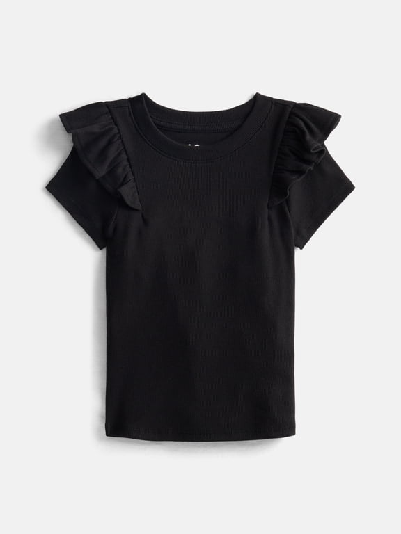 Girls Rib Knit Top with Short Ruffle Sleeves, Sizes 4-18 & Plus