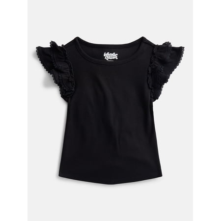 Wonder Nation Girls' Ribbed Top with Short Ruffle Sleeves, Sizes 4-18 & Plus