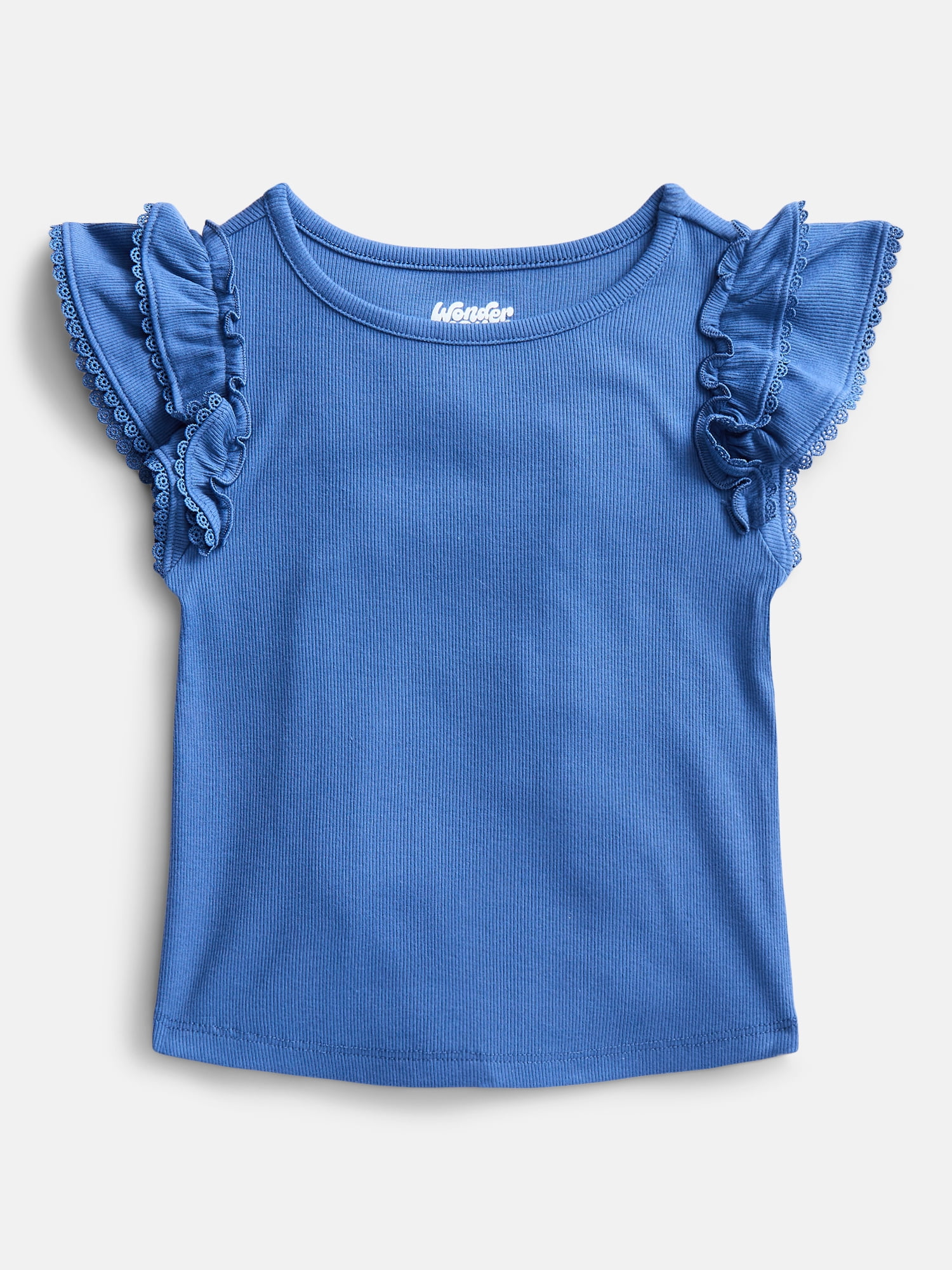 Wonder Nation Girls' Ribbed Top with Short Ruffle Sleeves, Sizes 4-18 & Plus