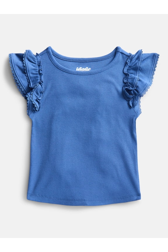 Girls' Ribbed Top with Short Ruffle Sleeves, Sizes 4-18 & Plus