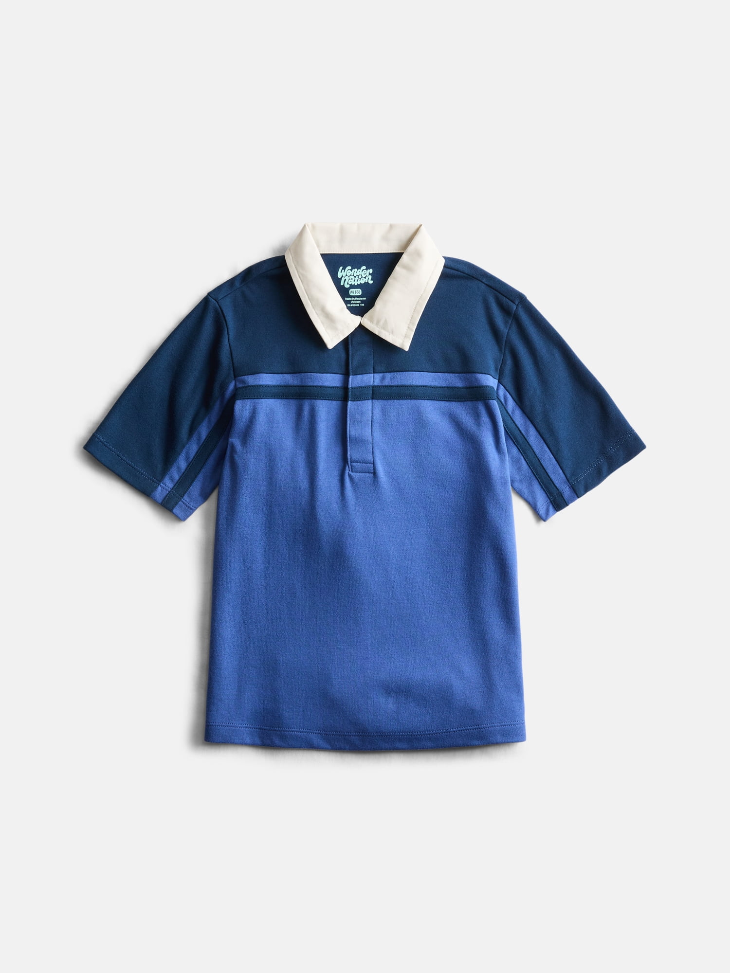 Wonder Nation Boys Colorblock Rugby Polo Shirt with Short Sleeves Size XS-XXL