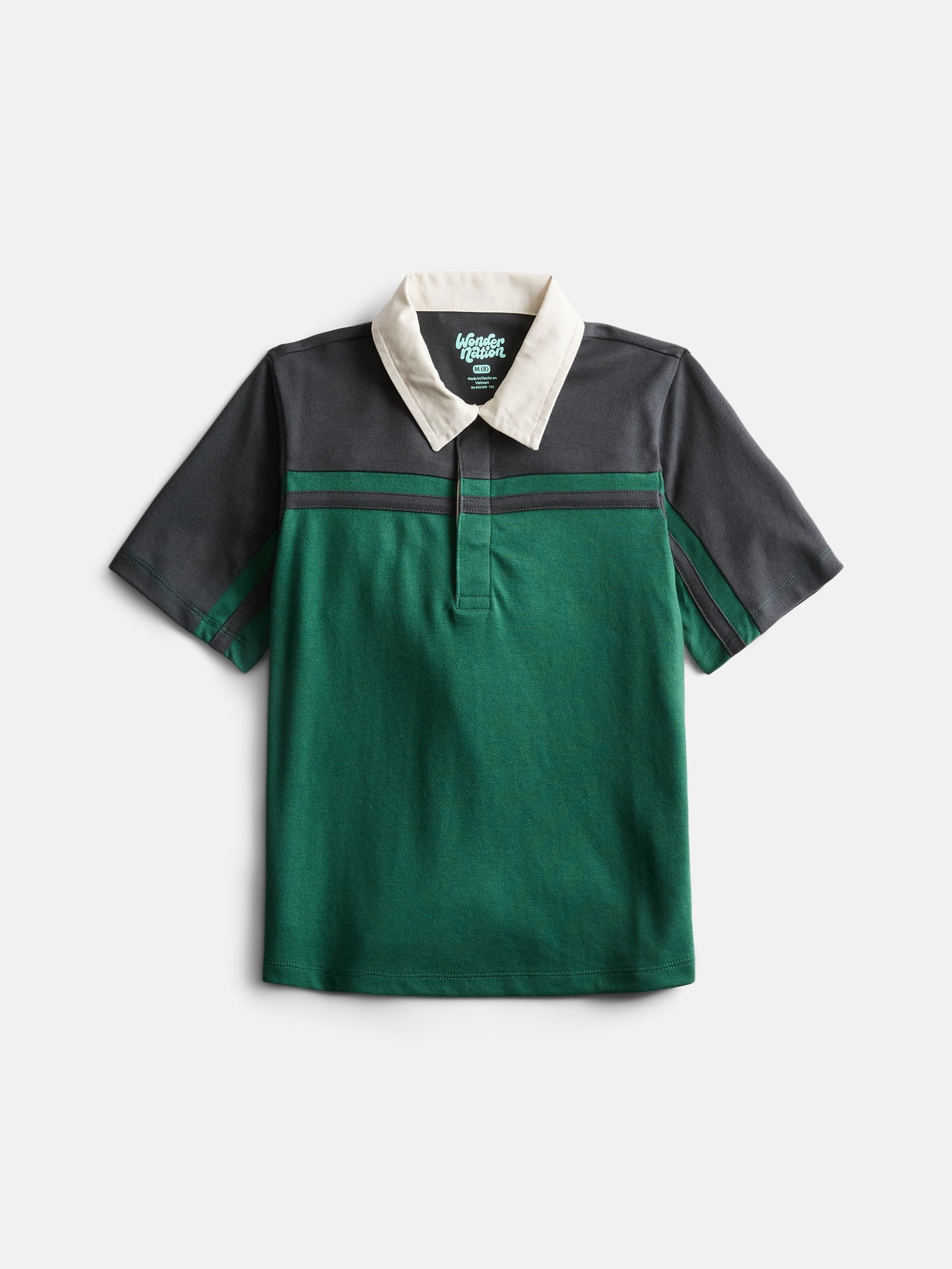 Wonder Nation Boys Colorblock Rugby Polo Shirt with Short Sleeves Size XS-XXL