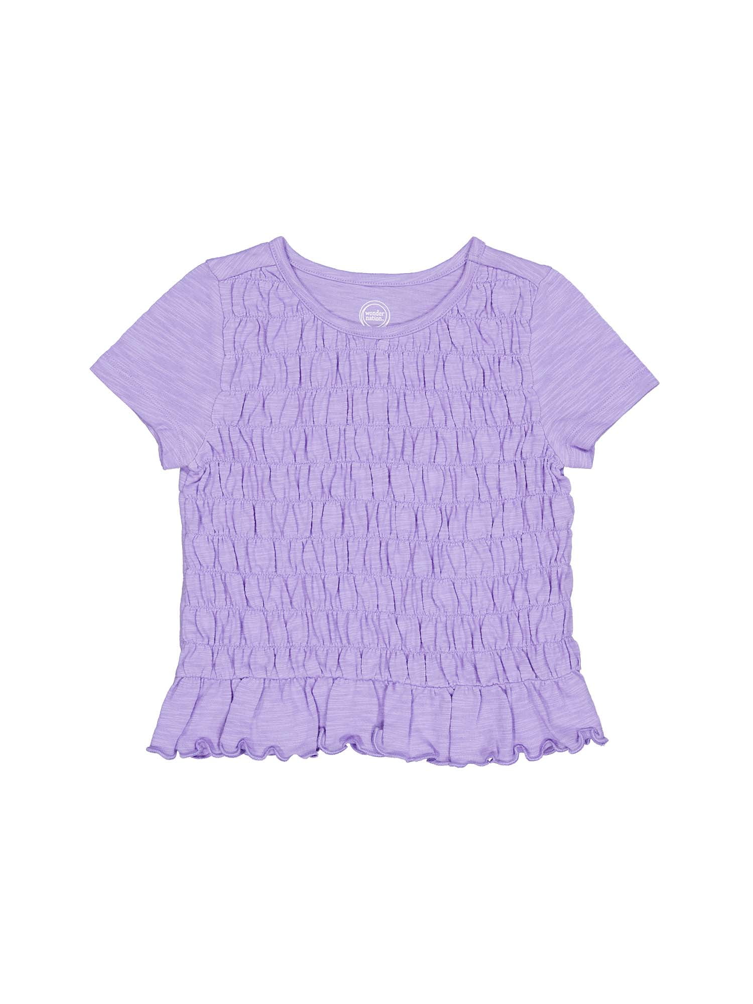 Wonder Nation Girls Short Sleeve Smocked Top, Sizes 4-18 & Plus