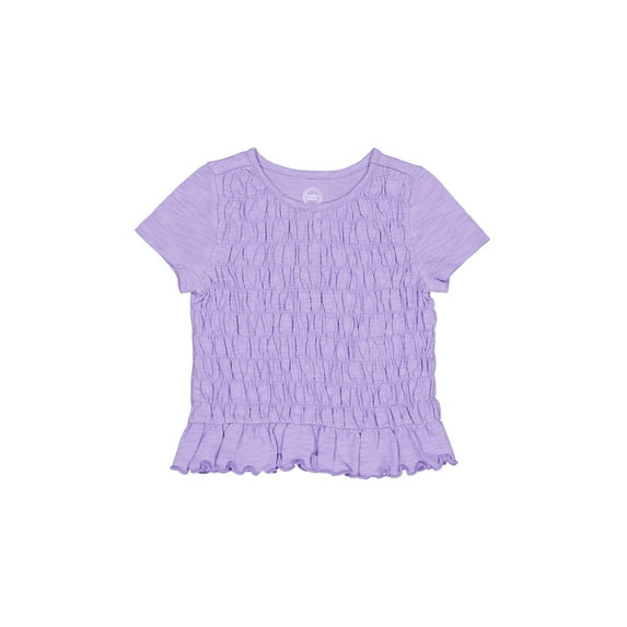 Wonder Nation Girls Short Sleeve Smocked Top, Sizes 4-18 & Plus