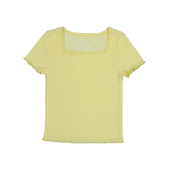 Wonder Nation Girls Short Sleeve Square Neck Bow Top, Sizes 4-18 & Plus