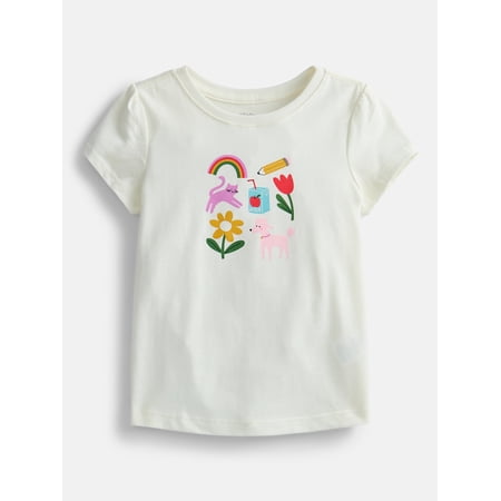Wonder Nation Toddler Girls Graphic Tee with Short Puff Sleeves, Sizes 18M-5T