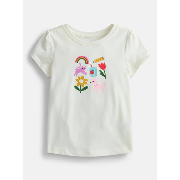 Wonder Nation Toddler Girls Graphic Tee with Short Puff Sleeves, Sizes 18M-5T
