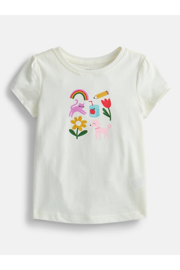 Toddler Girls Graphic Tee with Short Puff Sleeves, Sizes 18M-5T