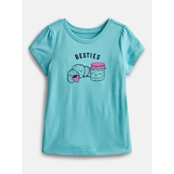 Wonder Nation Toddler Girls Graphic Tee with Short Puff Sleeves, Sizes 18M-5T