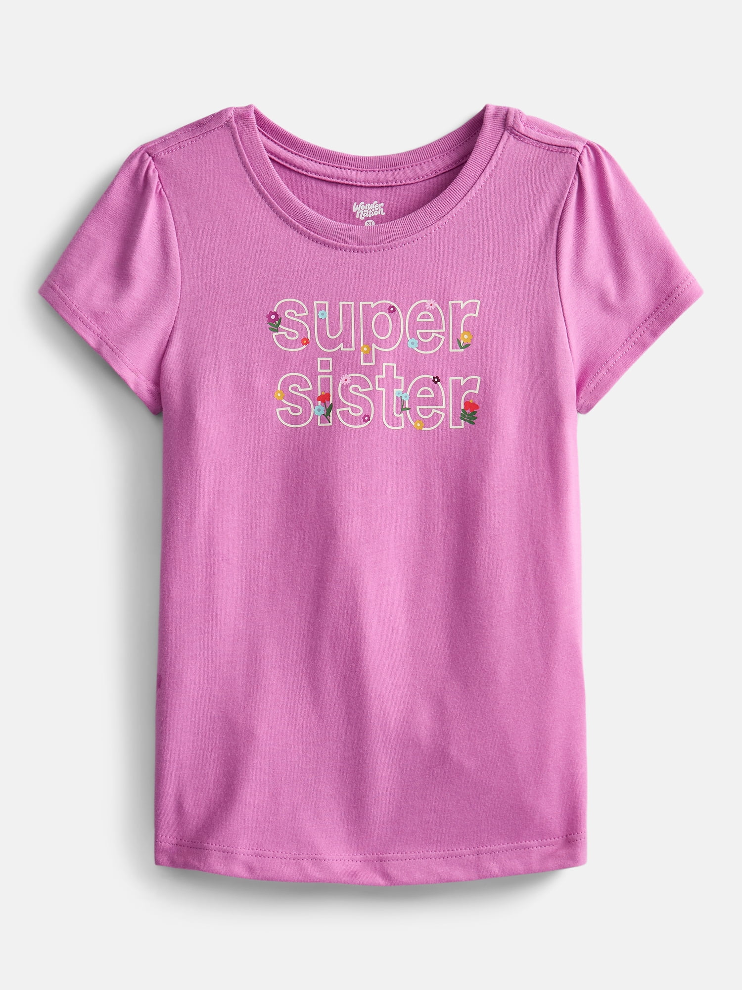 Wonder Nation Toddler Girls Graphic Tee with Short Puff Sleeves, Sizes 18M-5T
