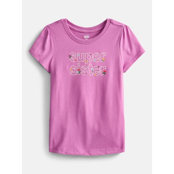 Wonder Nation Toddler Girls Graphic Tee with Short Puff Sleeves, Sizes 18M-5T