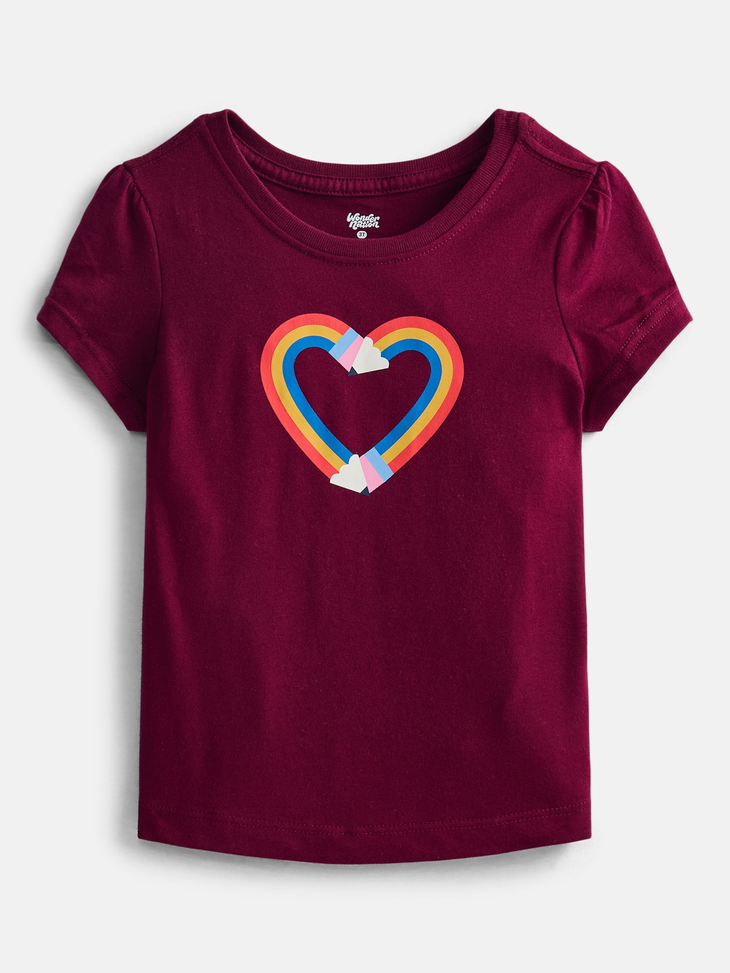 Wonder Nation Toddler Girls Graphic Tee with Short Puff Sleeves, Sizes 18M-5T