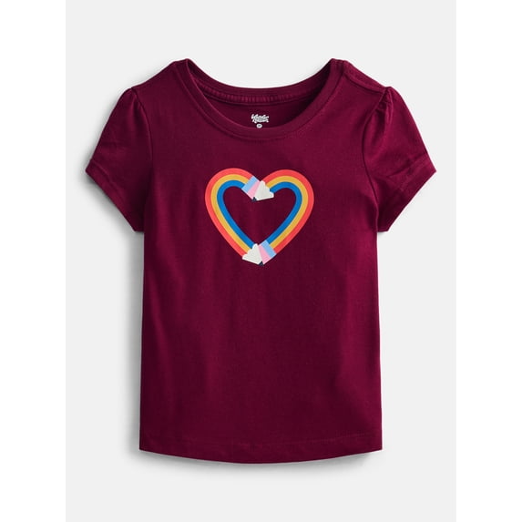 Wonder Nation Toddler Girls Graphic Tee with Short Puff Sleeves, Sizes 18M-5T