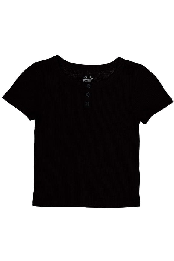 Girls Short Sleeve Waffle Henley Knit Top, Sizes 4-18