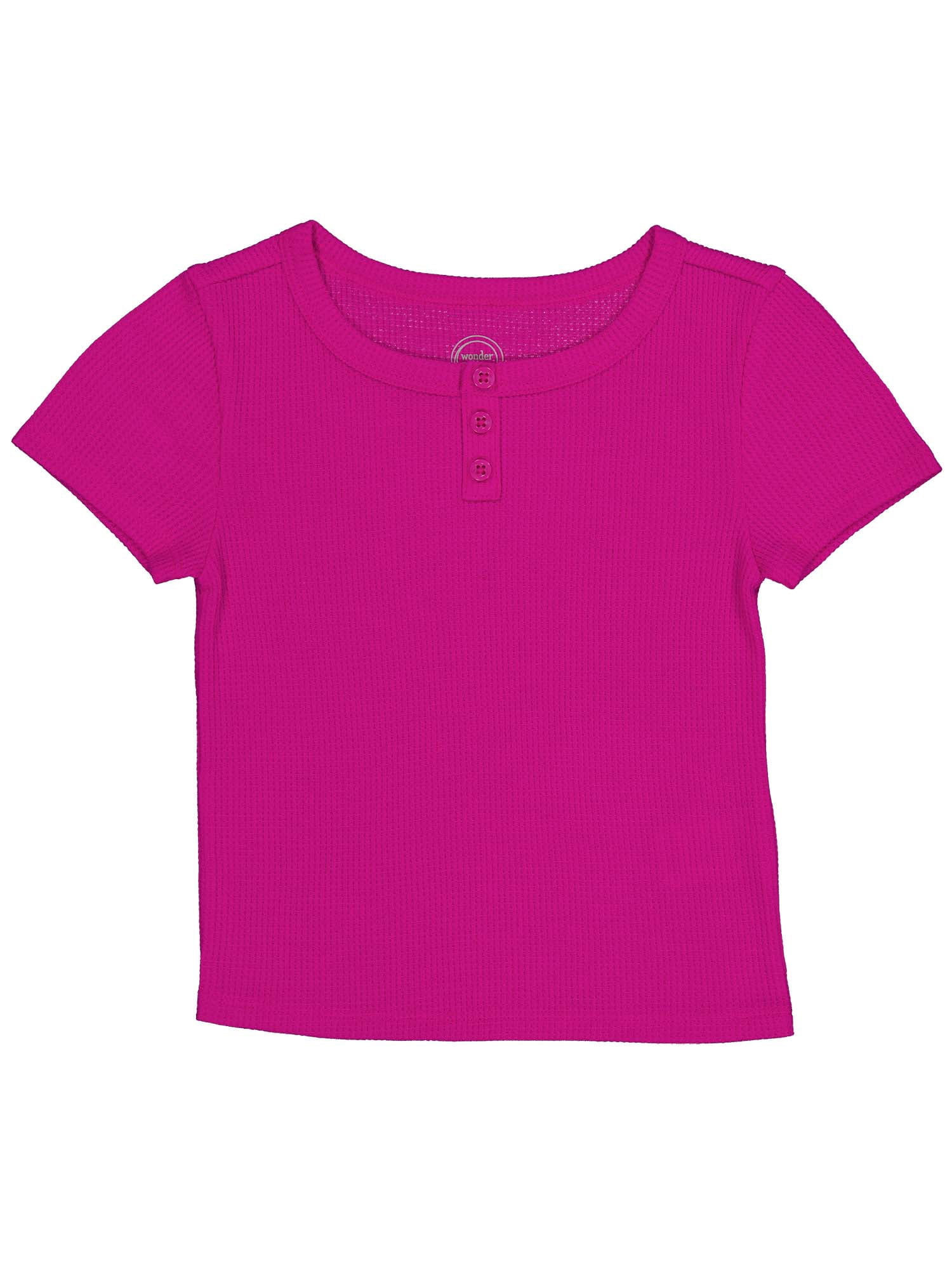 Wonder Nation Girls Short Sleeve Waffle Henley Knit Top, Sizes 4-18