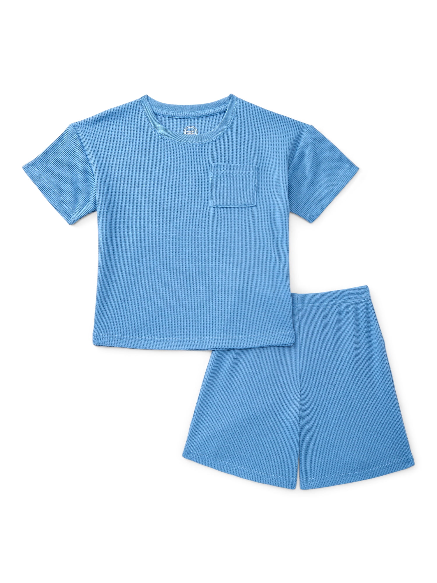 Wonder Nation Boys Waffle Knit Short Sleeve Top and Shorts Pajama Set, 2-Piece, Sizes 4-18