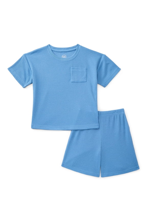 Boys Waffle Knit Short Sleeve Top and Shorts Pajama Set, 2-Piece, Sizes 4-18