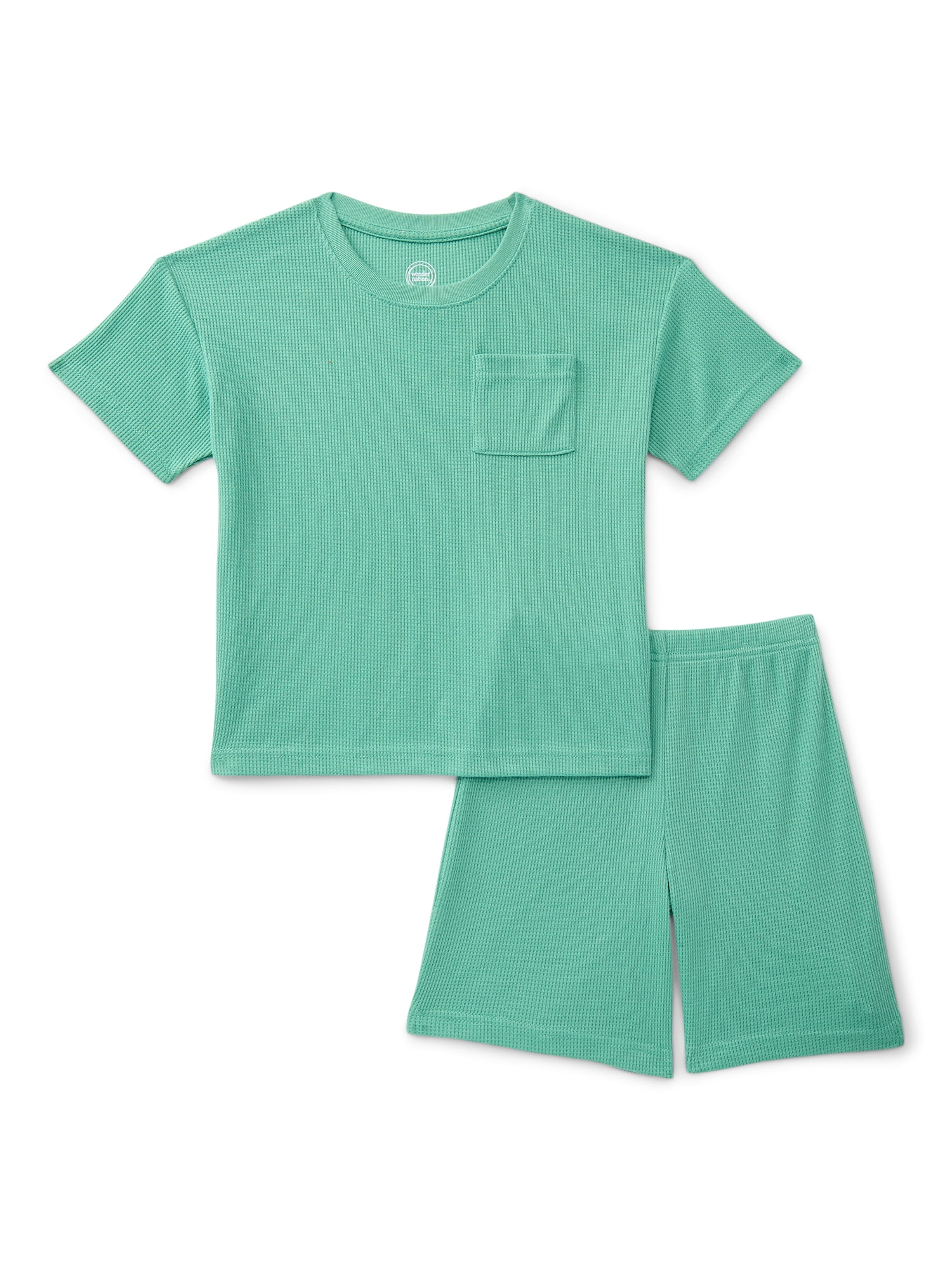 Wonder Nation Boys Waffle Knit Short Sleeve Top and Shorts Pajama Set, 2-Piece, Sizes 4-18