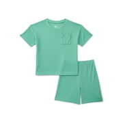 Wonder Nation Boys Waffle Knit Short Sleeve Top and Shorts Pajama Set, 2-Piece, Sizes 4-18