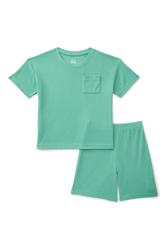 Boys Waffle Knit Short Sleeve Top and Shorts Pajama Set, 2-Piece, Sizes 4-18