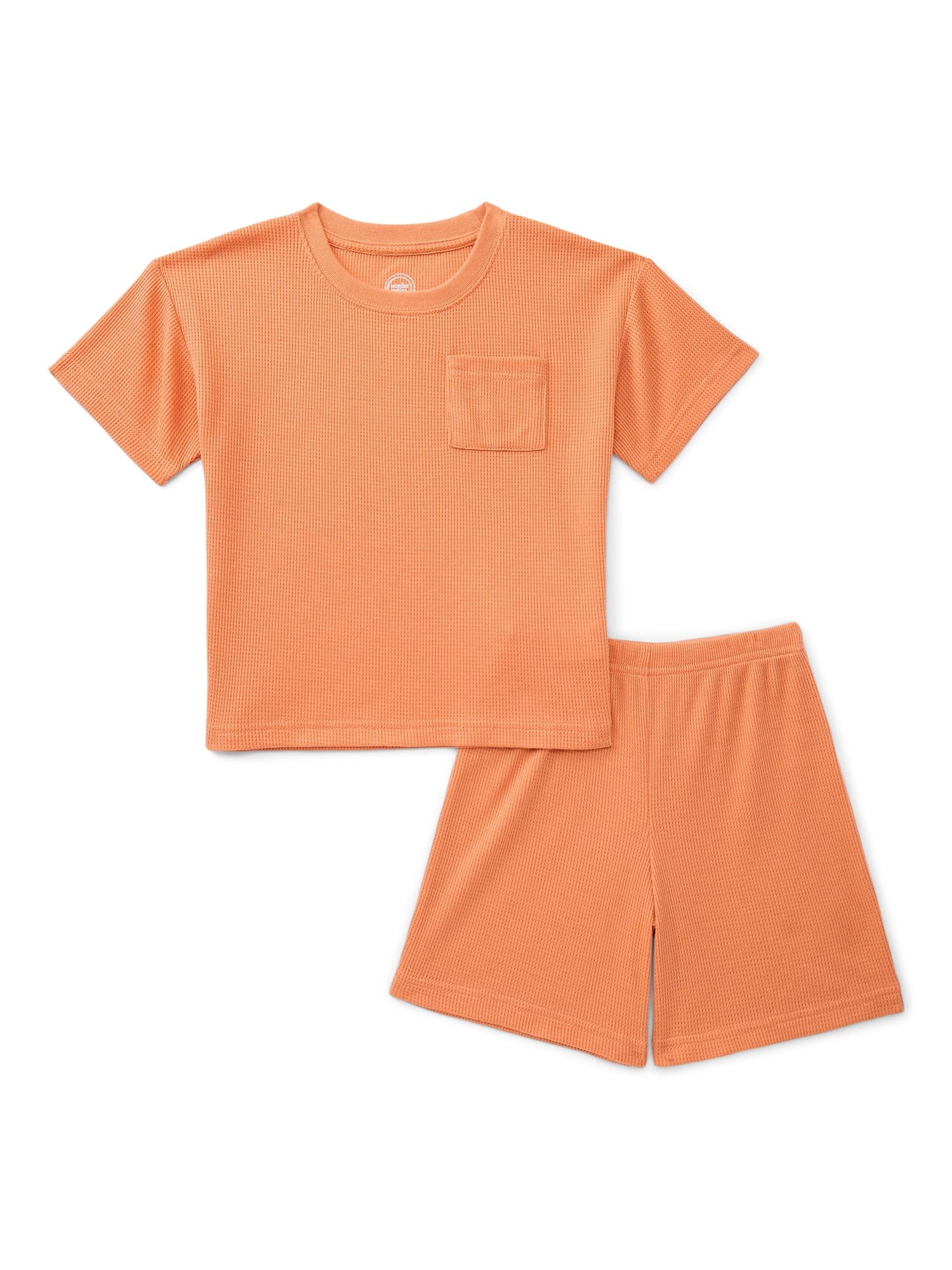 Wonder Nation Boys Waffle Knit Short Sleeve Top and Shorts Pajama Set, 2-Piece, Sizes 4-18