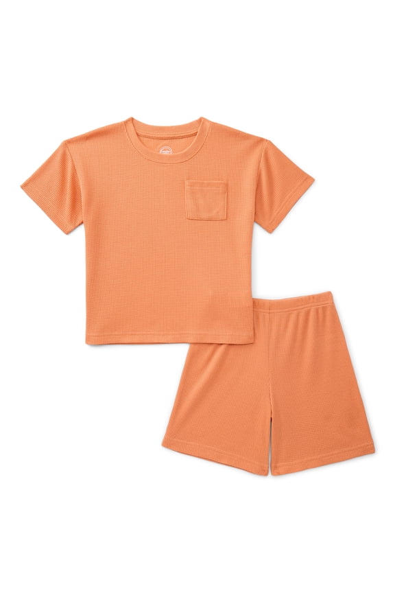 Boys Waffle Knit Short Sleeve Top and Shorts Pajama Set, 2-Piece, Sizes 4-18
