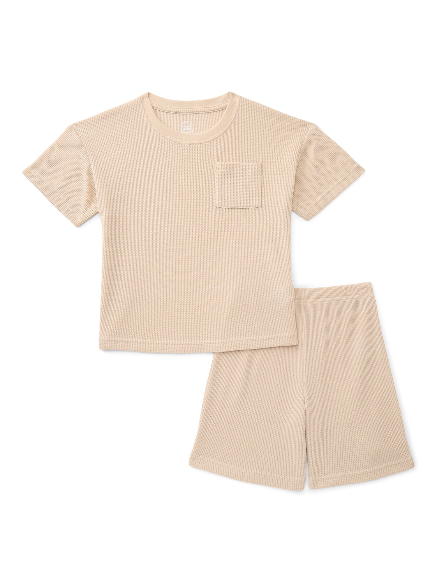 Wonder Nation Boys Waffle Knit Short Sleeve Top and Shorts Pajama Set, 2-Piece, Sizes 4-18