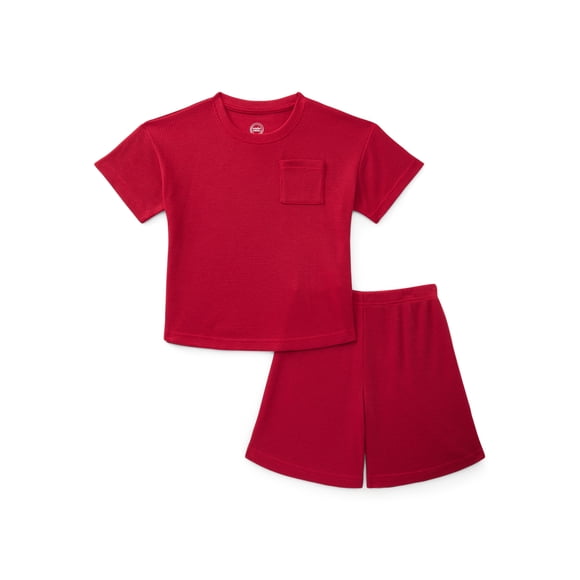 Wonder Nation Boys Waffle Knit Short Sleeve Top and Shorts Pajama Set, 2-Piece, Sizes 4-18