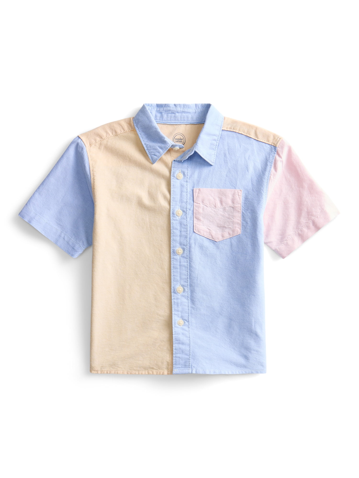 Wonder Nation Boys Cotton Woven Button-Down Shirt with Short Sleeves, Sizes 4-18