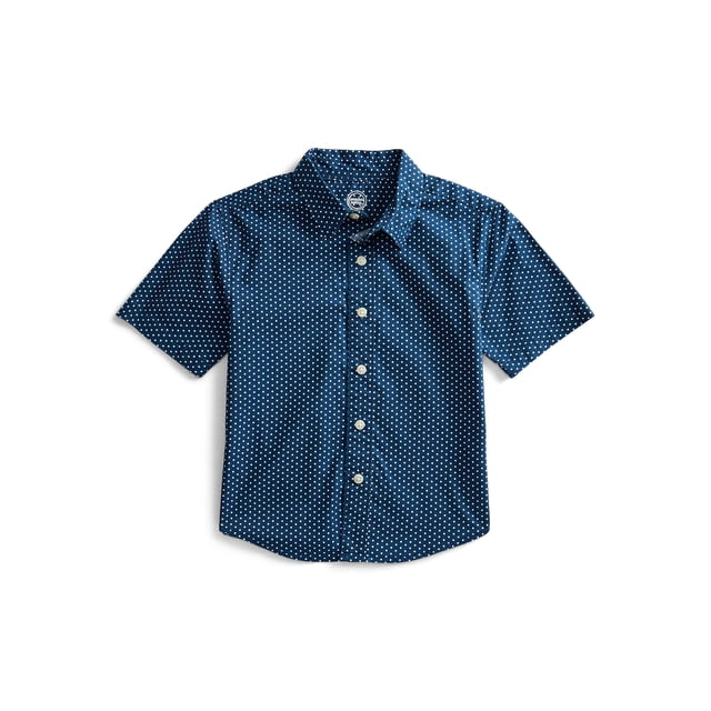 Wonder Nation Boys Cotton Woven Button-Down Shirt with Short Sleeves, Sizes 4-18