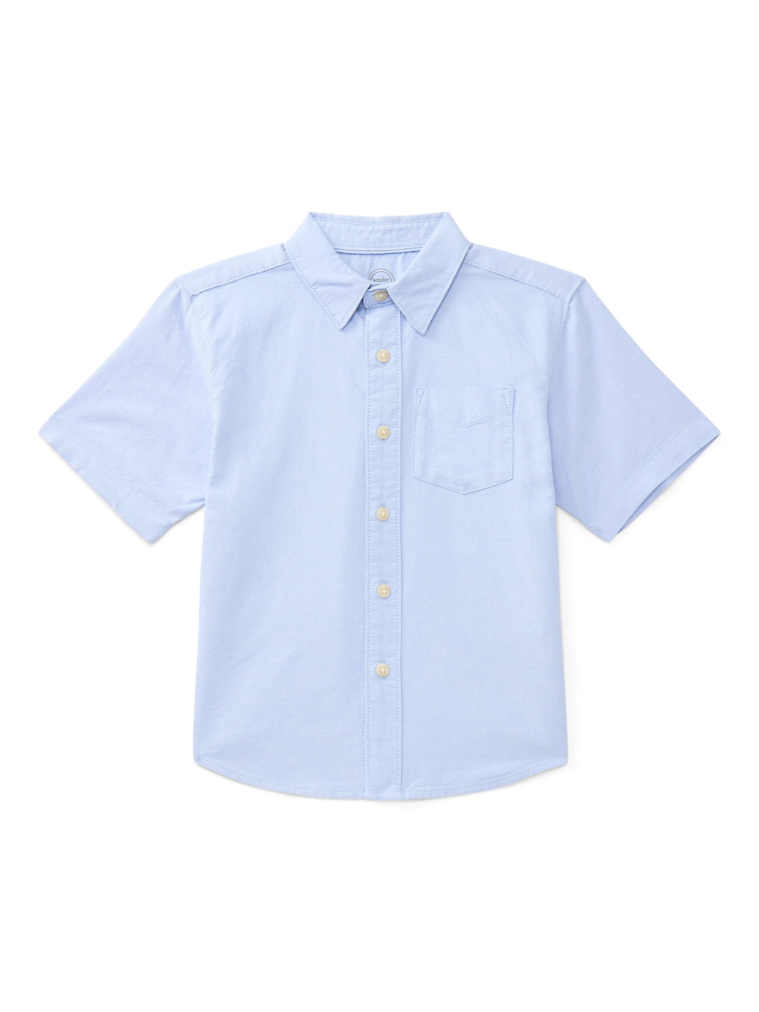 Wonder Nation Boys Cotton Button Down Shirt with Short Sleeves, Sizes 4/5-18 & Husky