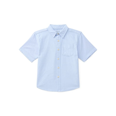 Boys Cotton Button Down Shirt with Short Sleeves, Sizes 4/5-18 & Husky