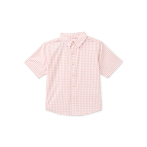 Wonder Nation Boys Cotton Button Down Shirt with Short Sleeves, Sizes 4/5-18 & Husky