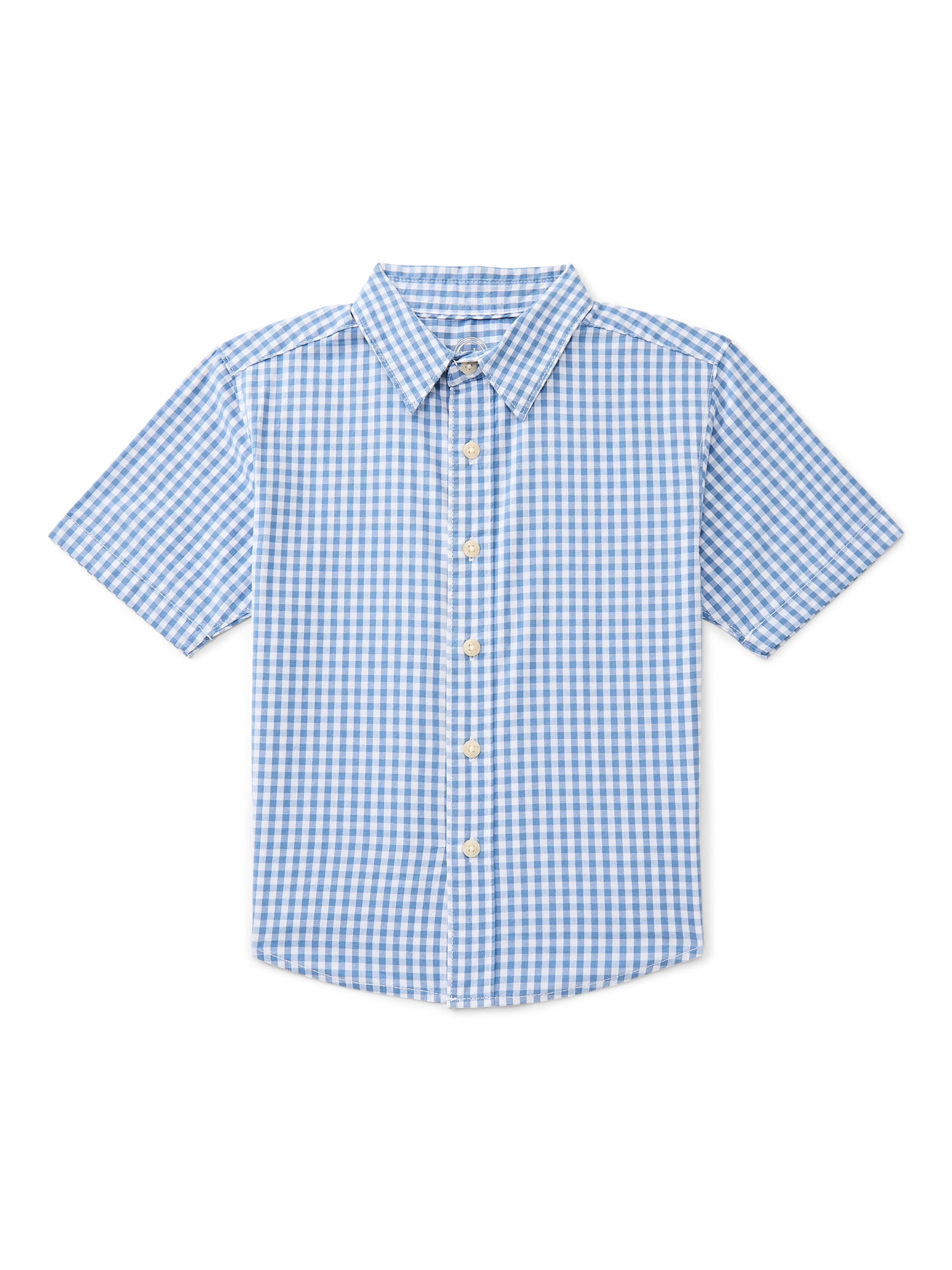 Wonder Nation Boys Cotton Button Down Shirt with Short Sleeves, Sizes 4/5-18 & Husky