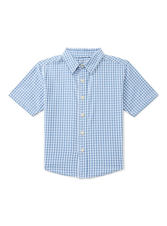 Boys Cotton Button Down Shirt with Short Sleeves, Sizes 4/5-18 & Husky