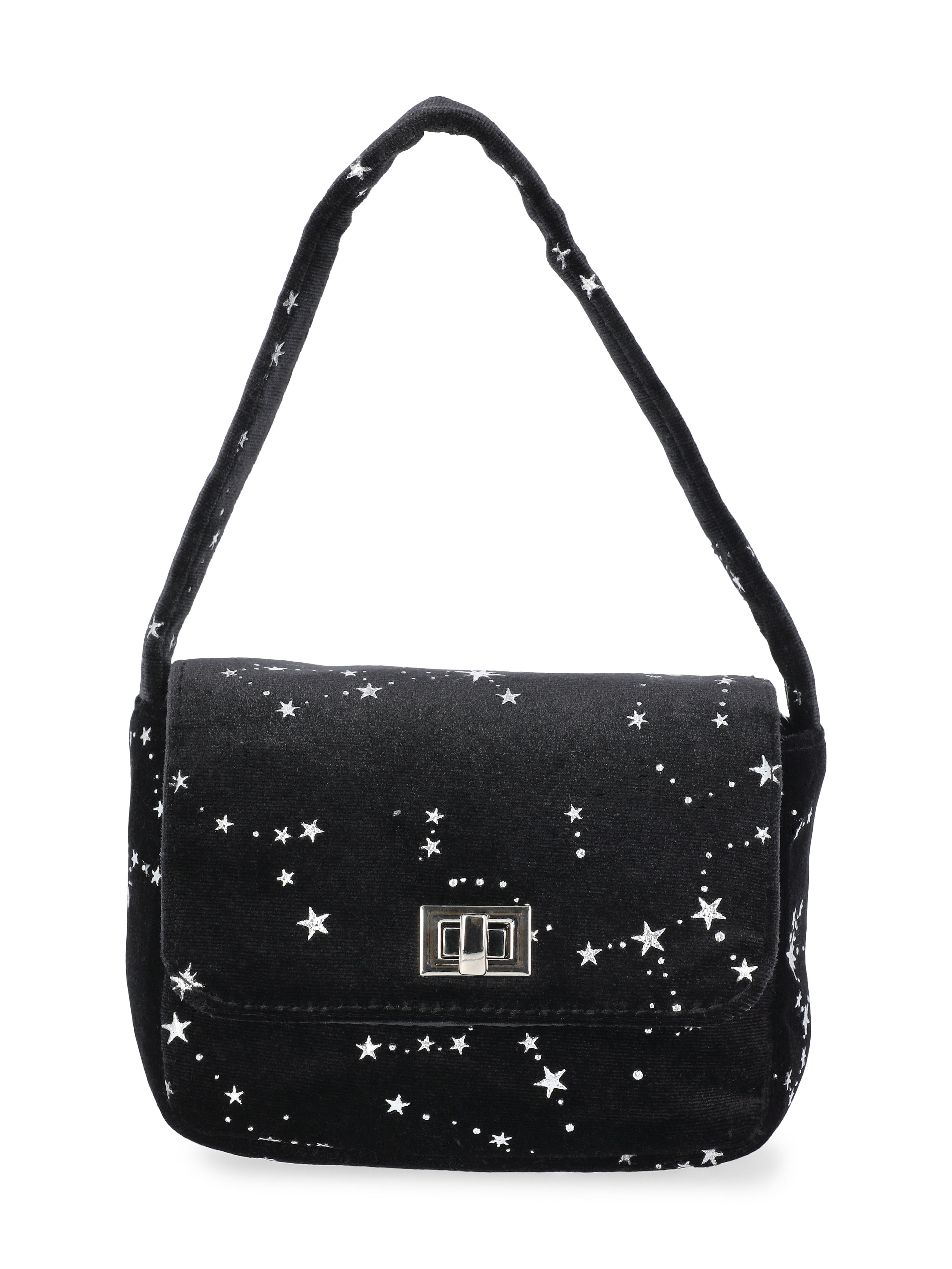 Wonder Nation Girls Velvet Star Constellation Handbag, Black