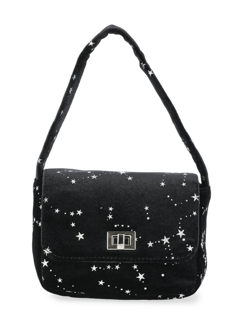Wonder Nation Girls Velvet Star Constellation Handbag, Black