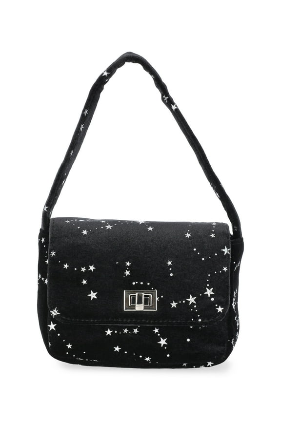 Girls Velvet Star Constellation Handbag, Black