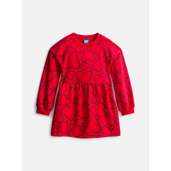 Wonder Nation Girls Fleece Sweatshirt Dress with Long Sleeves, Sizes XS - XXL